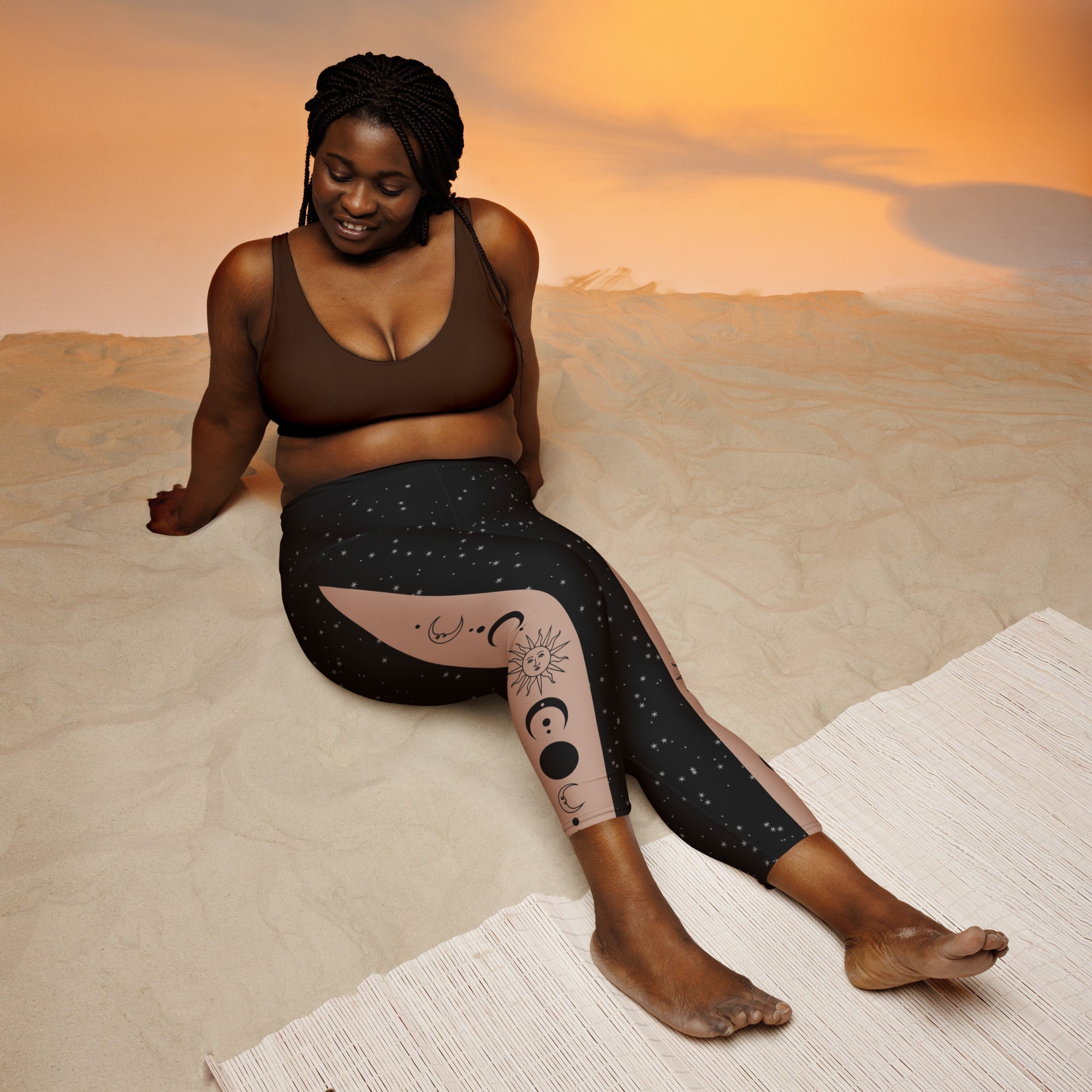 Crescent Moon & Sun Yoga Capri Leggings